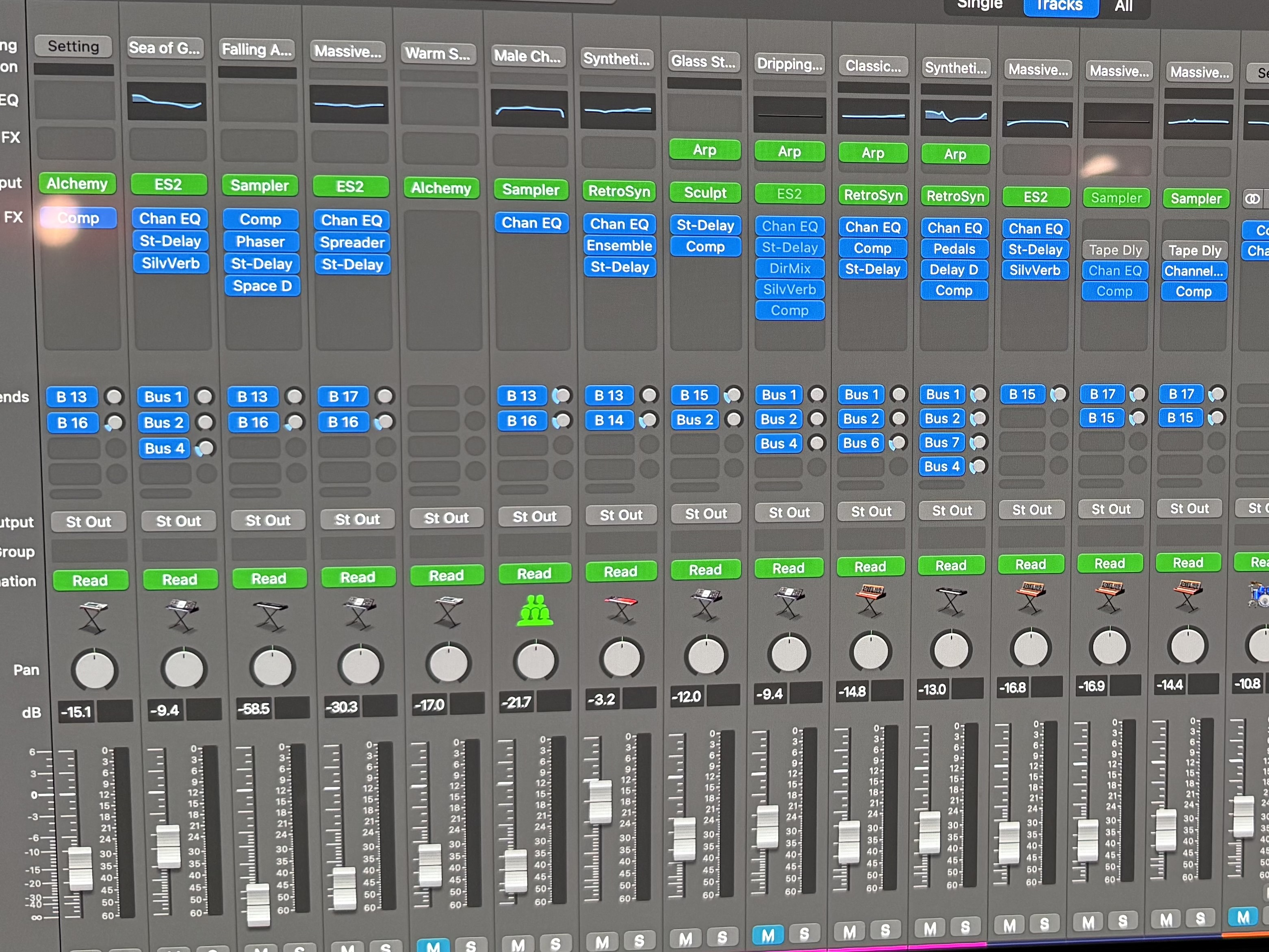 Logic Pro X audio board — sound design session